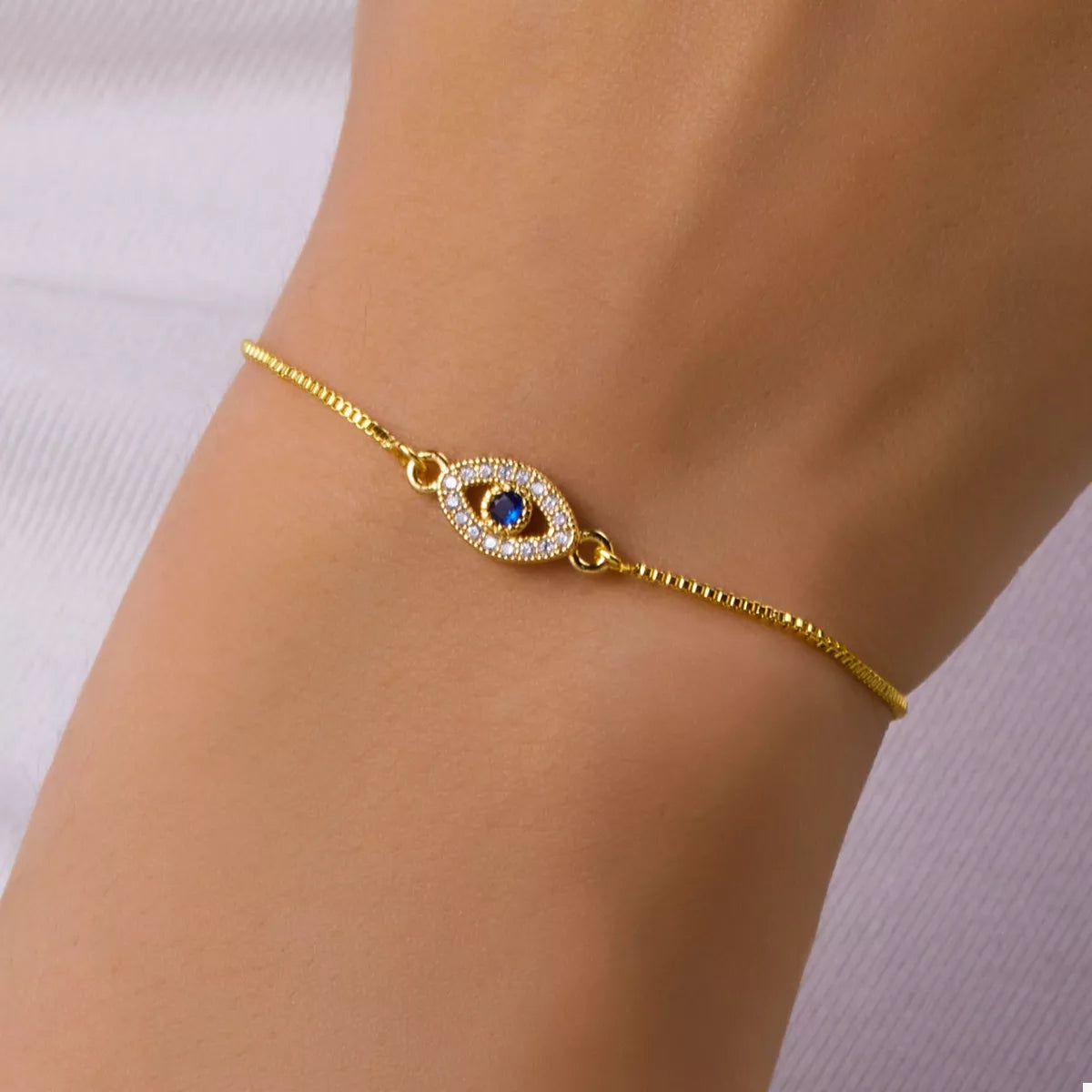 Gold onesize 18K Gold-Plated Evil Eye Adjustable Bracelet | Bracelets Daverri Fashions