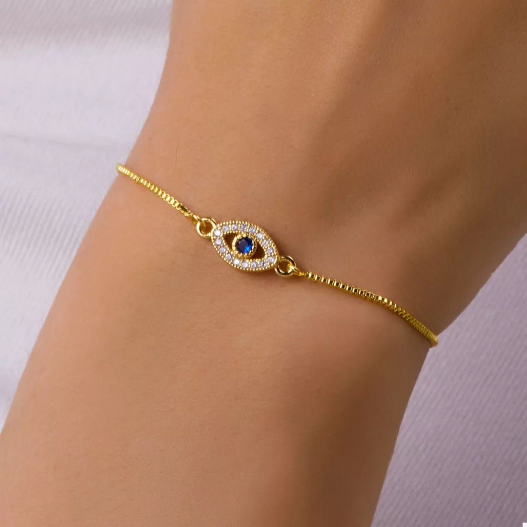 Gold onesize 18K Gold-Plated Evil Eye Adjustable Bracelet | Bracelets Daverri Fashions