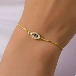 18K Gold-Plated Evil Eye Adjustable Bracelet - DAVERRI FASHIONS