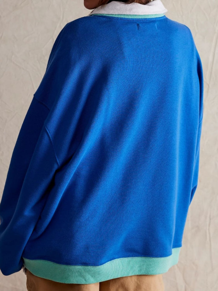 Contrast Trim Round Neck Long Sleeve Sweatshirt Tops