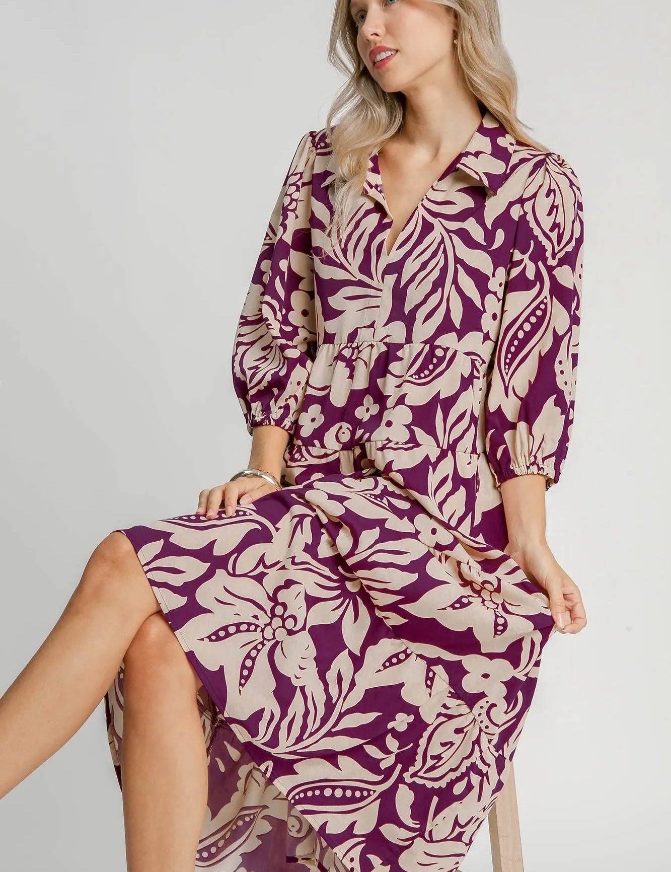 Umgee Floral Print Tiered Midi Dress | Midi Dresses Daverri Fashions