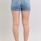 Judy Blue Full Size High Waist Denim Shorts W/stitch Over Destroy Detail Plus Size Denim Shorts