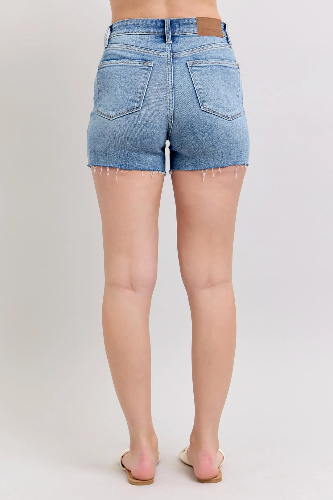 Judy Blue Full Size High Waist Denim Shorts W/stitch Over Destroy Detail Plus Size Denim Shorts