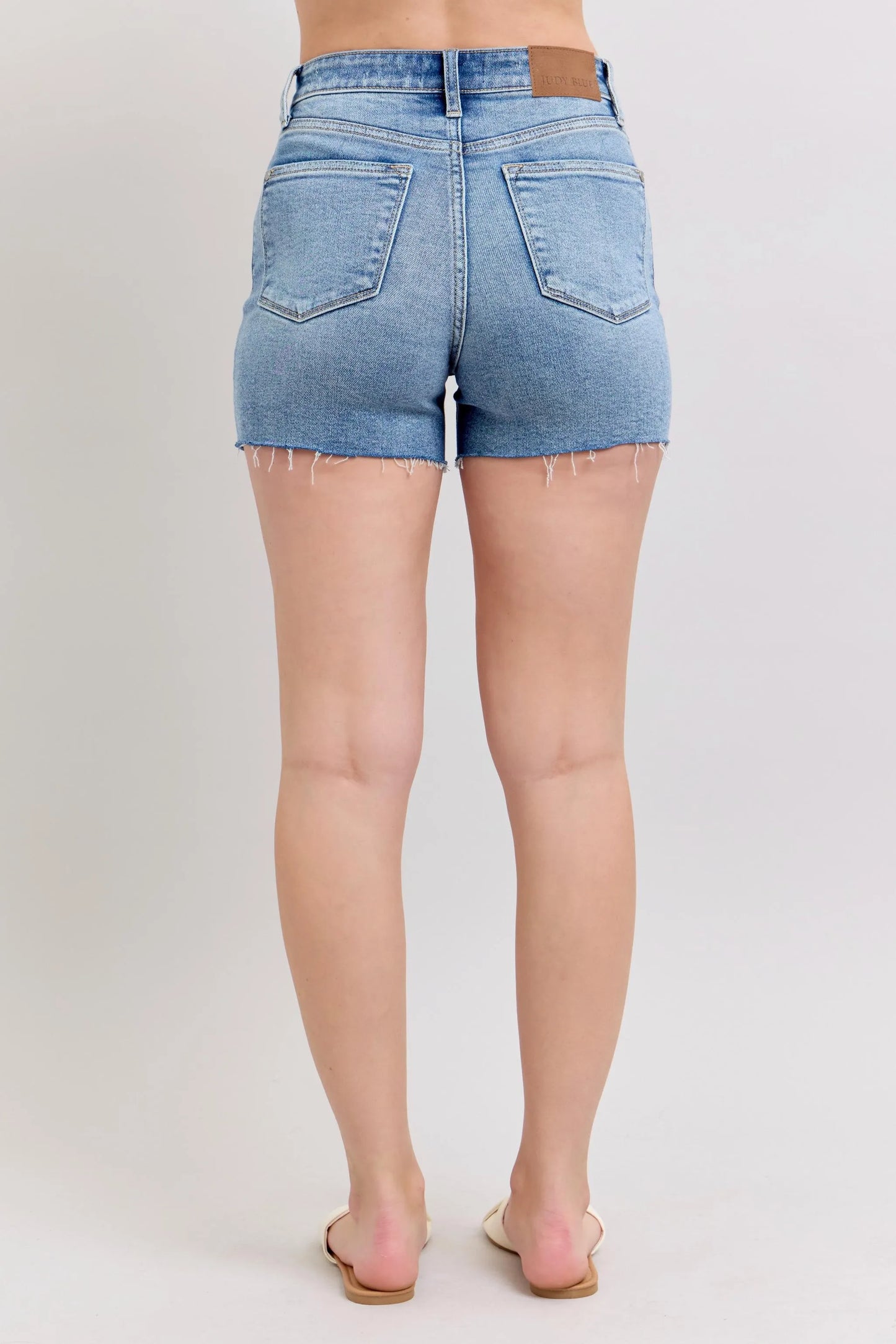 Judy Blue Full Size High Waist Denim Shorts W/stitch Over Destroy Detail Plus Size Denim Shorts