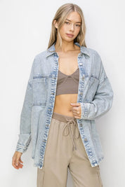 RISEN Button Up Long Sleeve Shacket L | Shackets Daverri Fashions