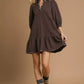 Umgee French Terry Ruffle Hem Dress with Plaid Trim - DAVERRI FASHIONS