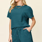 Double Take Full Size Texture Short Sleeve T-Shirt and Drawstring Shorts Set Outfit Sets