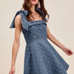 SO ME A Line Fit and Flare Diamond Bow Ribbon Denim Dres - DAVERRI FASHIONS