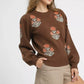 Umgee Floral Knit Sweater with Puff Sleeves - DAVERRI FASHIONS