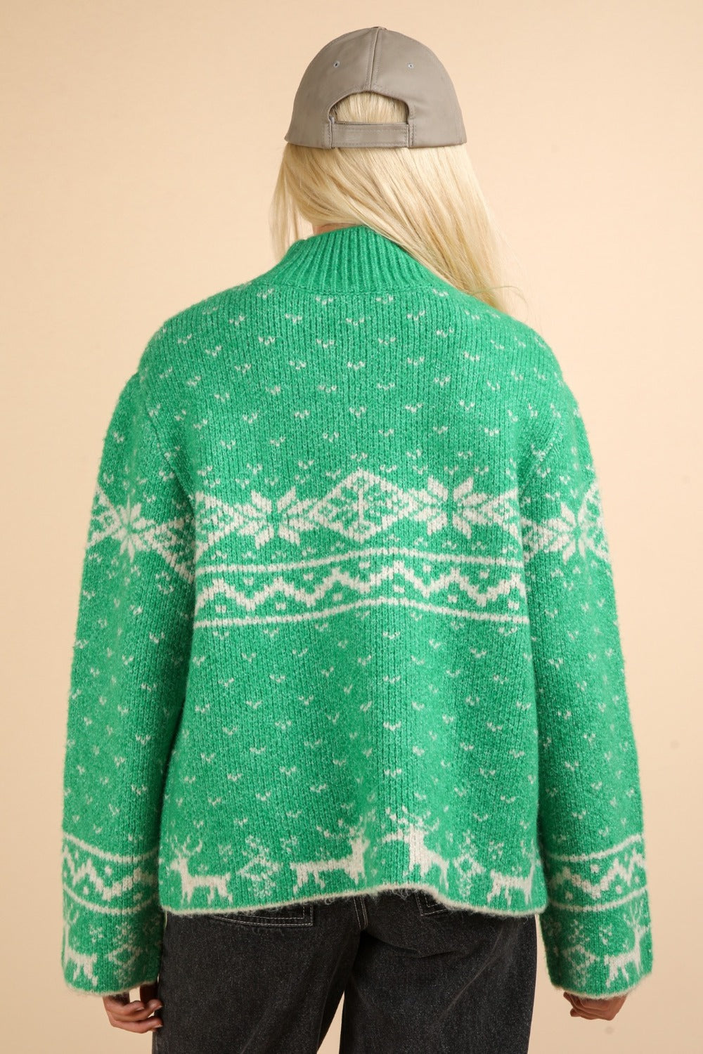 Green Christmas Element Mock Neck Long Sleeve Sweater Tops