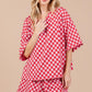 Ces Femme Checkered Round Neck Top and Shorts Set Outfit Sets