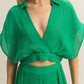 HYFVE Green Kimono Sleeve Crop Top and Wide Leg Pants Set Outfit Sets