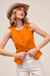 ORANGE SO ME Slim Fit Button Front Game Day Color Denim Vest Top | Vests Daverri Fashions