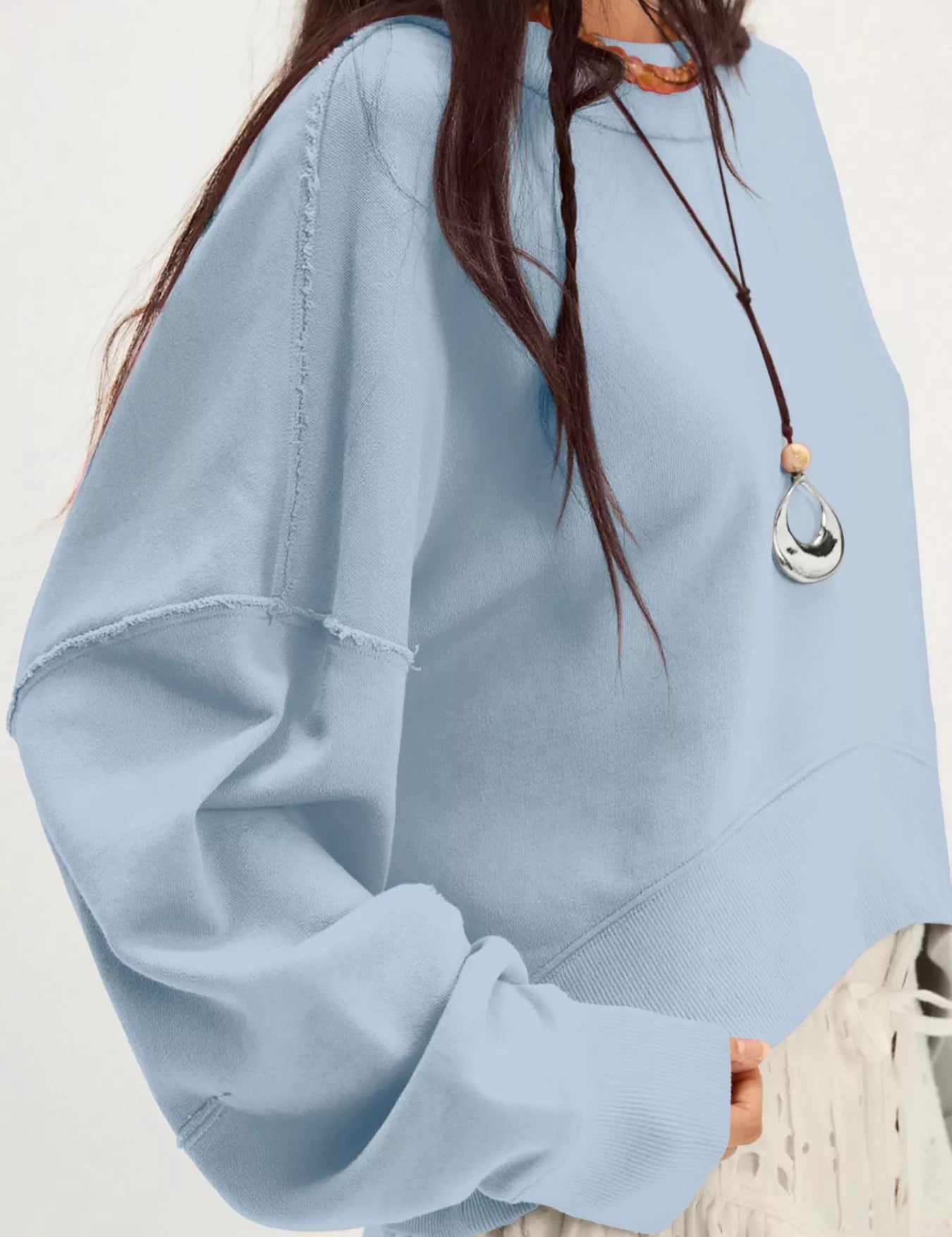 Exposed Seam Dropped Shoulder Sweatshirt | Sweatshirts Daverri Fashions