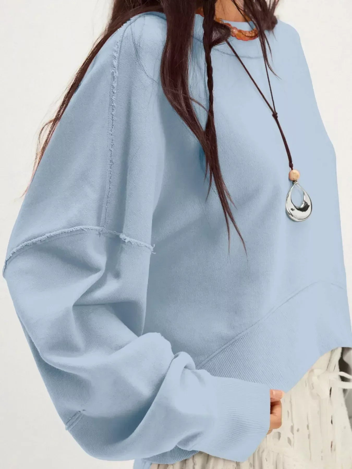 Exposed Seam Dropped Shoulder Sweatshirt - DAVERRI FASHIONS