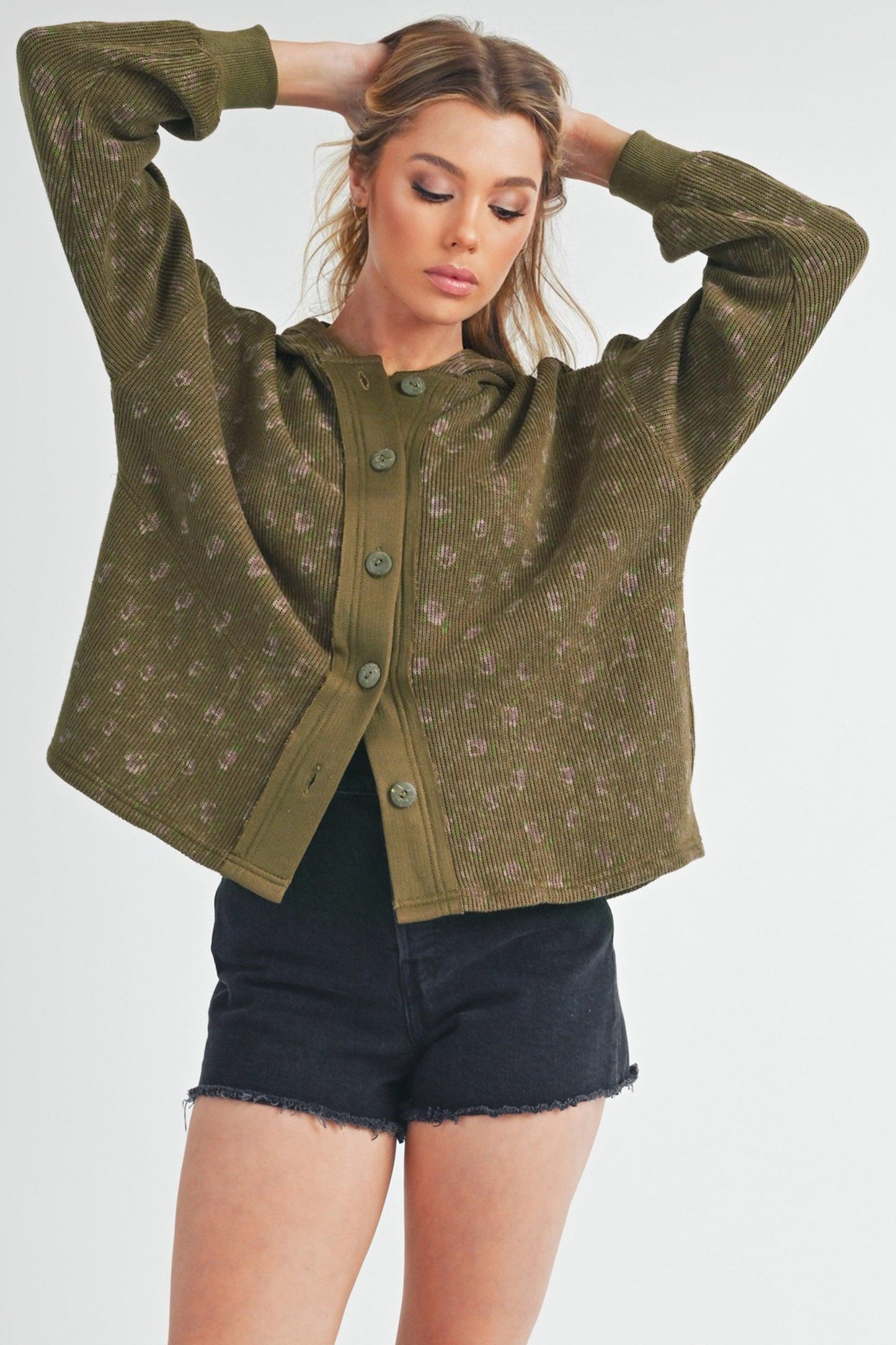 Aemi + Co Floral Button Up Hooded Jacket Jackets