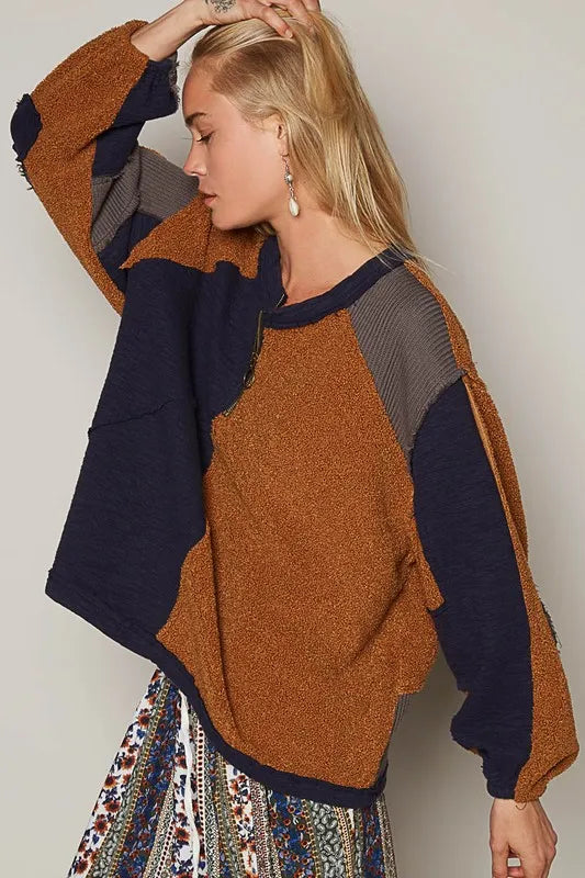 POL Color Block Half Zip Dropped Shoulder Sweatshirt | Daverri Fashions