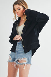 Aemi + Co Side Slit Exposed Seam Button Up Corduroy Jacket Jackets