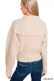 Zenana Ribbed Collared Zip Up Sweater Cardigan | Daverri Fashions