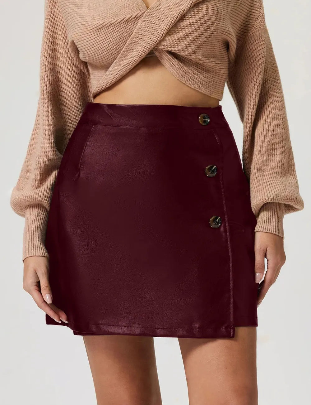 Burgundy Buttoned High Rise Mini Skirt | Skirts Daverri Fashions
