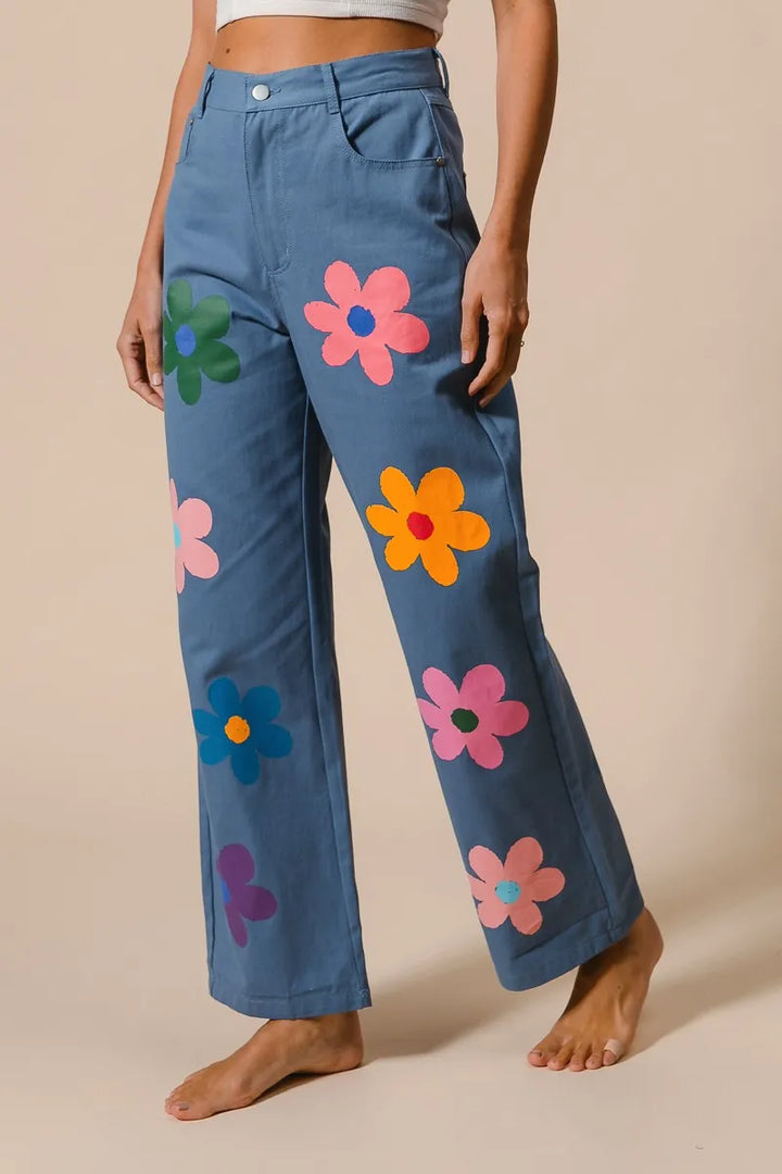 BiBi Flower Print Straight Legs Pants Pants