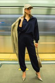 Umgee Drawstring Jogger Pants with Front Seam Detail Midnight | Sweatpants Daverri Fashions