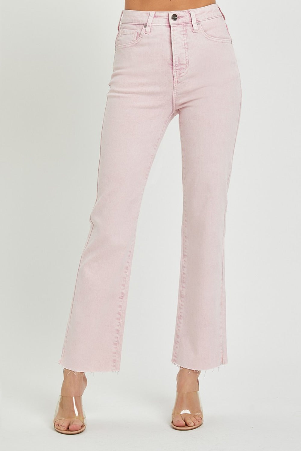 RISEN Full Size High Rise Tummy Control Straight Jeans Acid Pink