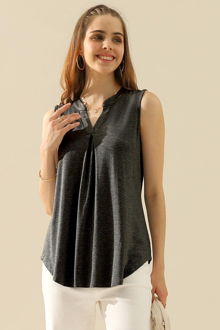 Ninexis Full Size Notched Sleeveless Top H CHARCOAL Sleeveless Tops