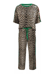 Leopard Round Neck Top and Pants Two-Piece Set | Loungewear Sets Daverri Fashions