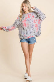BiBi Tie Dye Print Terry Pull Over | Tops Daverri Fashions