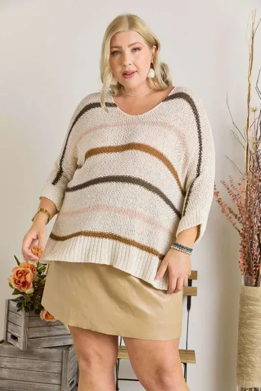 ADORA Multi Color Strip Sweater Plus Size - DAVERRI FASHIONS