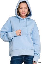 Zenana Oversized Fleece Kangaroo Pocket Hoodie Spring Blue | Hoodies Daverri Fashions