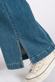 Mittoshop Medium Wash Seam Detail Wide Leg Denim Jeans Jeans