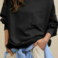 Side Slit Round Neck Long Sleeve Sweatshirt - DAVERRI FASHIONS