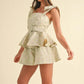 MABLE Jacquard Floral Peplum Top and Flare Shorts Set Outfit Sets