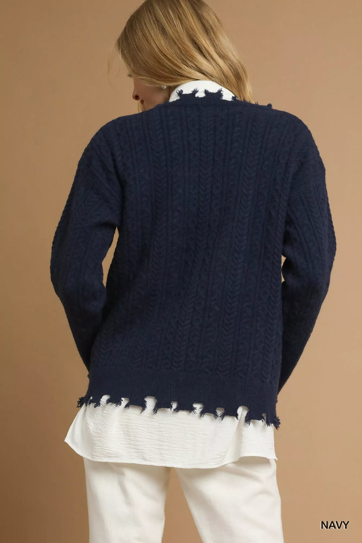 Umgee Distressed American Flag Sweater Navy | Daverri Fashions