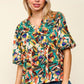 Haptics Full Size Frill Floral Puff Sleeve Peplum Blouse Blouses