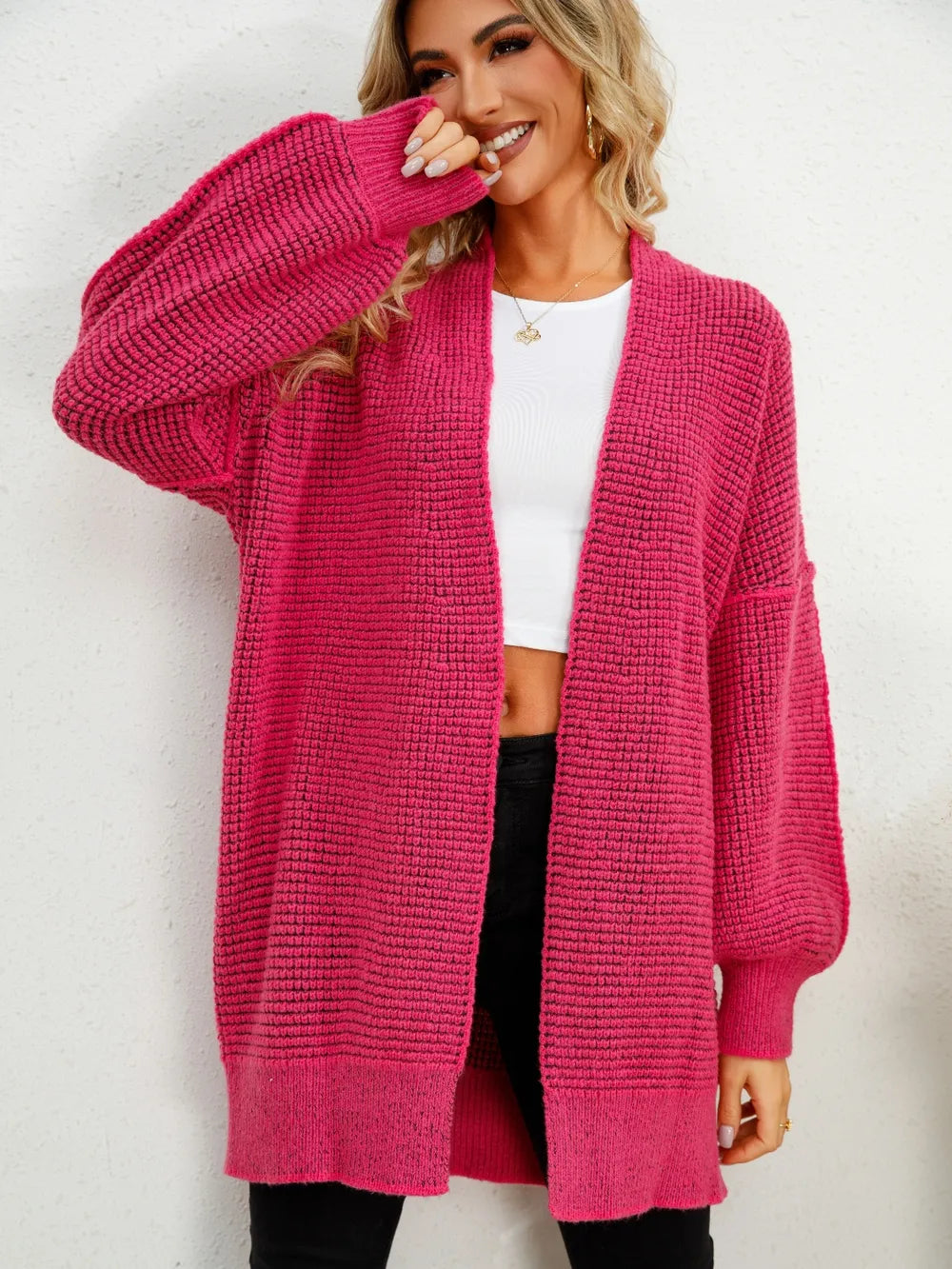 Open Front Dropped Shoulder Cardigan | Cardigans Daverri Fashions