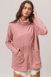 BiBi Piper Rib Double Pocket Turtle Neck Sweater | Sweaters Daverri Fashions