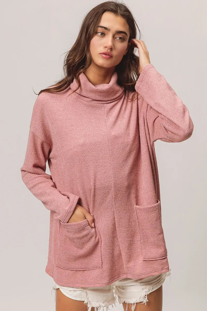 BiBi Piper Rib Double Pocket Turtle Neck Sweater Sweaters