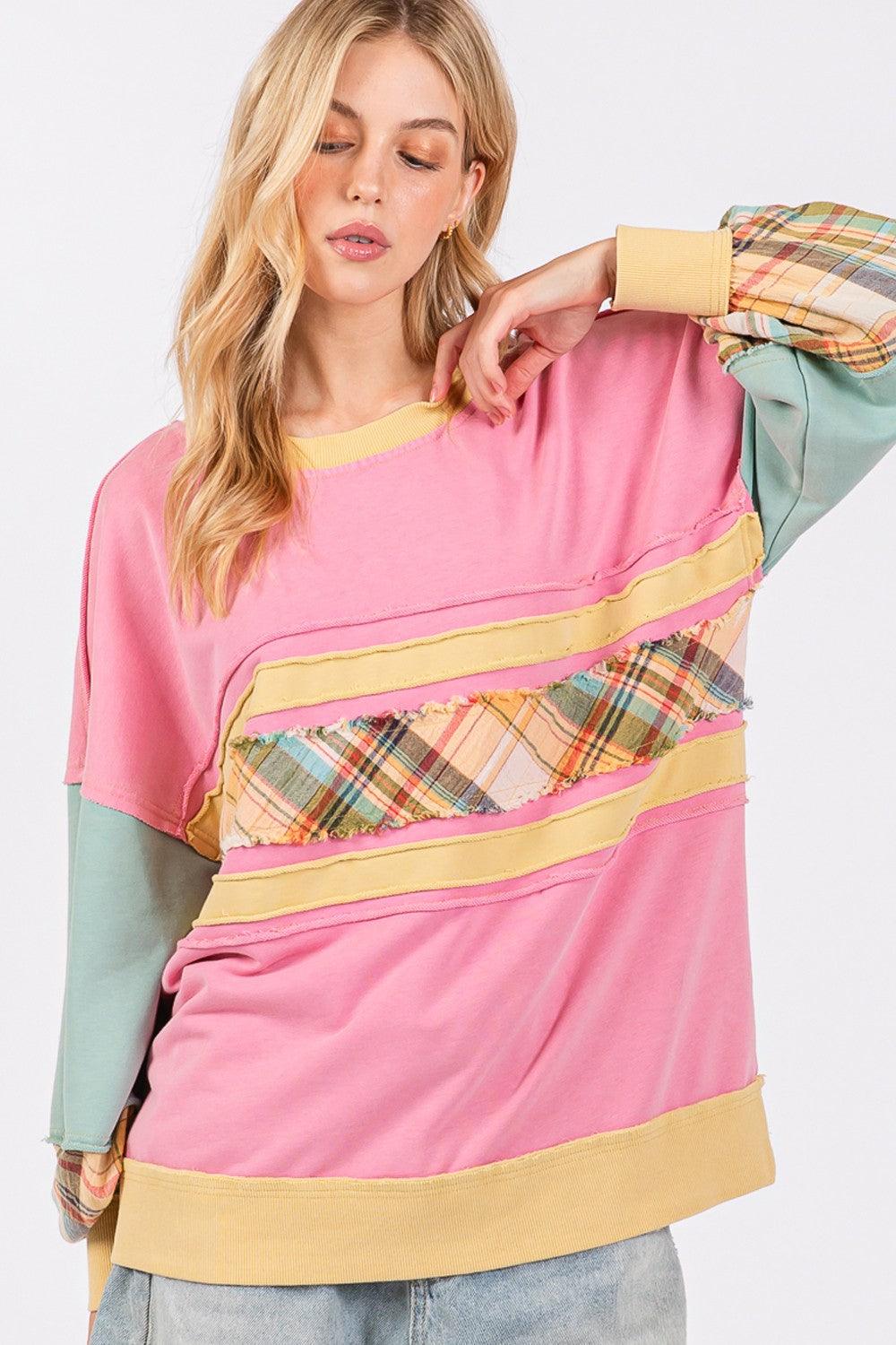 SAGE + FIG Mineral Wash Raw Edge Color Block Sweatshirt Sweatshirts