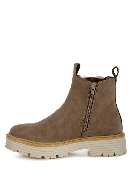 Mothman Faux Fur Detail Chunky Ankle Boots | Boots Daverri Fashions