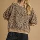 Umgee Leopard Knit Jacquard Puff Sleeve Sweatshirt STONE Sweaters