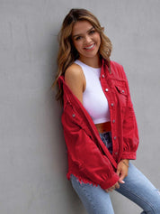 Distressed Drop Shoulder Denim Jacket | Denim Jackets Daverri Fashions