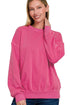 Zenana Soft Fleece Pigment Dye Round-neck Sweatshirts HOT PINK