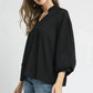 Umgee Textured V-Neck Blouse with Balloon Sleeves - DAVERRI FASHIONS