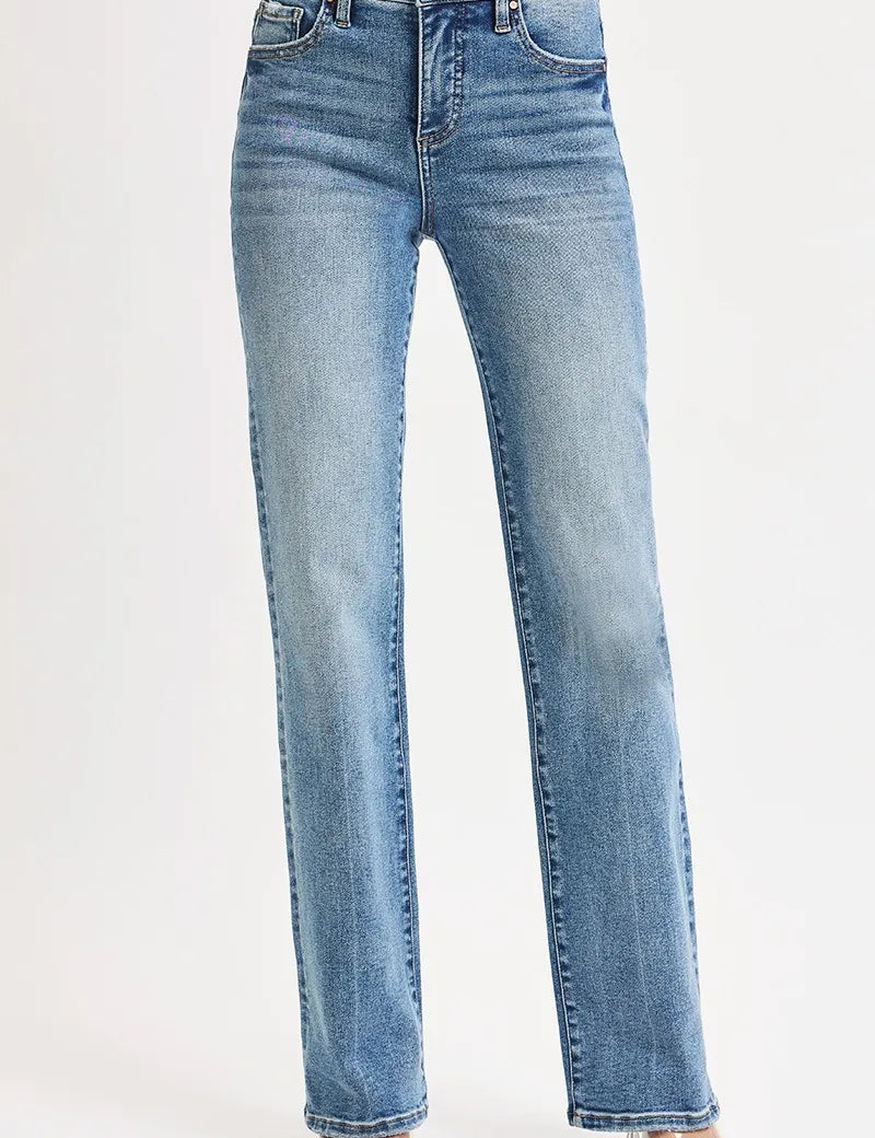 RISEN Full Size Tummy Control High Rise Straight Jeans Plus Size | Daverri Fashions