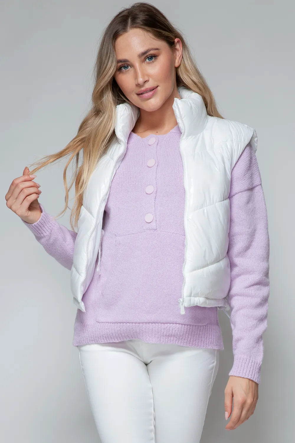 White Snobbish Zip Up Turtleneck Shiny Quilted Vest | Vest Jackets Daverri Fashions