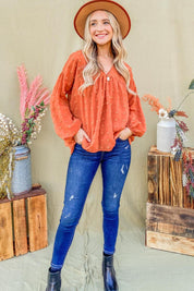 And The Why Swiss Dot V Neck Balloon Sleeve Woven Blouse | Daverri Fashions