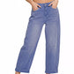 Zenana high-rise barrel-leg cropped jeans in light blue denim with rolled cuffs